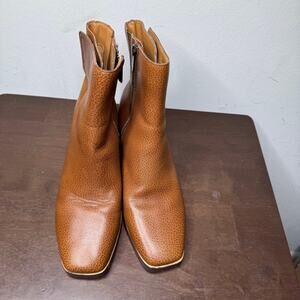 NYDJ Women’s Brown Arianna Leather Ankle Boots Size 6.5M Block Heel Square Toe
